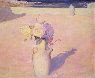 Fiori in un vaso contro uno sfondo di Mustapha, Algeri, 1891 da Charles Edward Conder